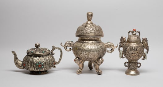 Estate Chinese Silver Tone Sculptures