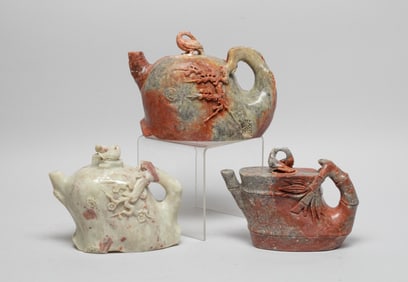 Three Chinese Shoushan Stone Tea Pots