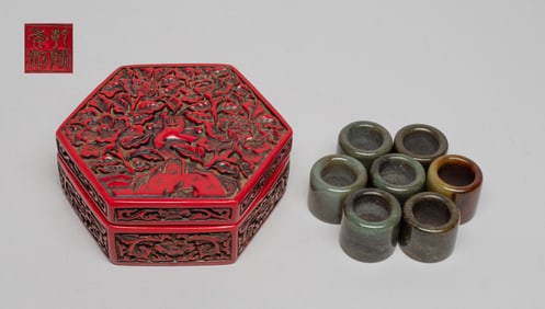 Box of Chinese Jade Thumb Rings