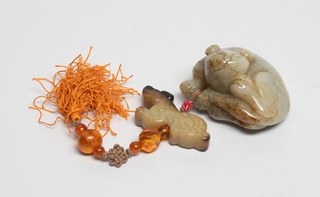 Chinese Large Jade & Amber Toggle