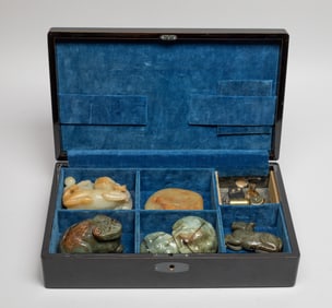Estate Large Set Chinese Jade Sculptures