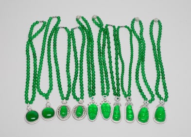Estate Large Set Chinese Jade Like Necklaces