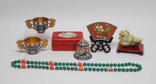 Estate Chinese Cloisonne, Cinnabar & Stone