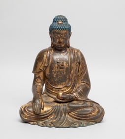 Large Chinese Painted Bronze Buddha