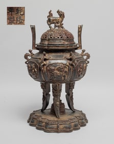 Estate Chinese Painted Bronze Censer