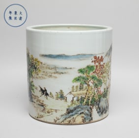 Large Chinese Famille Rose Porcelain Brush Pot