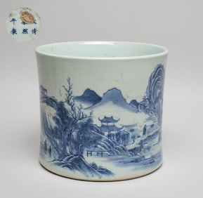 Chinese Blue & White Porcelain Brush Pot