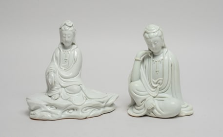 Two Chinese Blanc De Porcelain Sculptures