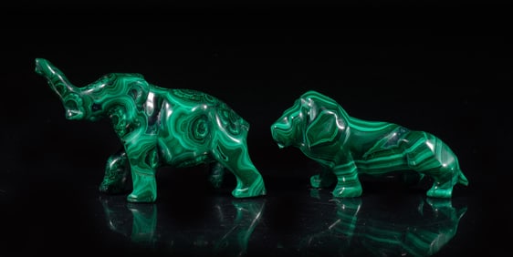 Two Vintage Malachite Table Sculptures