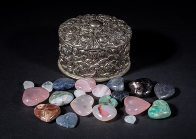 Estate Gemstone Carved Heart Pendants
