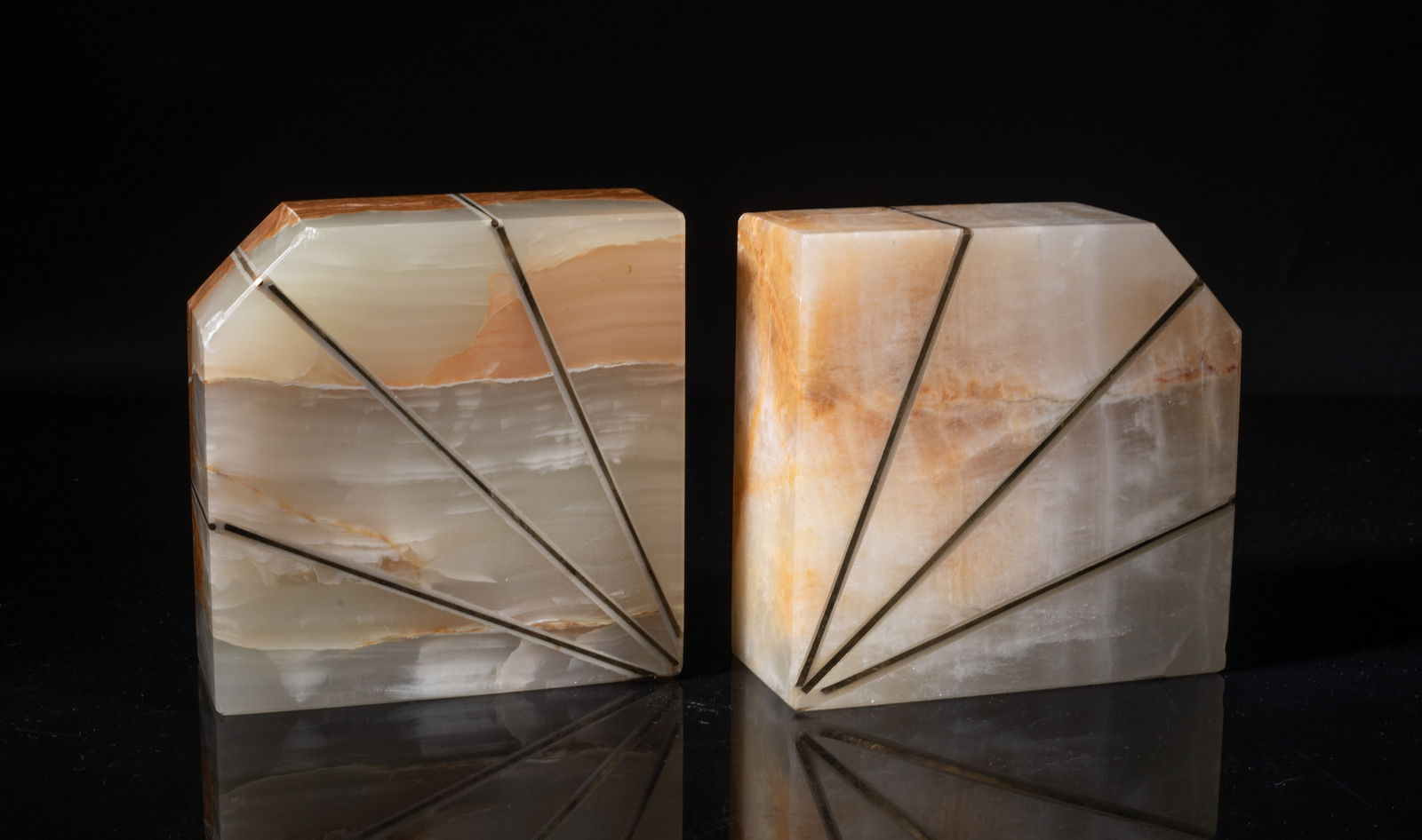 Pair Mid-century Marble Inlaid Brass Bookends (1 of 12)
