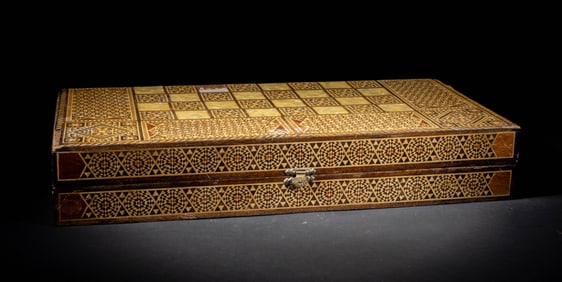 Old Traveling Inlaid Chess Backgammon Board
