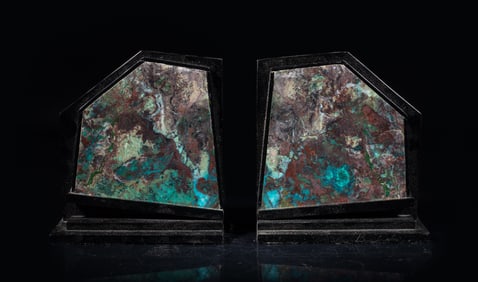 Pair Rare Iron Turquoise Bookends