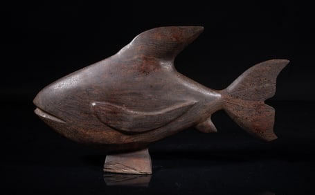 Vintage Iron Wood Sculpture of Fish