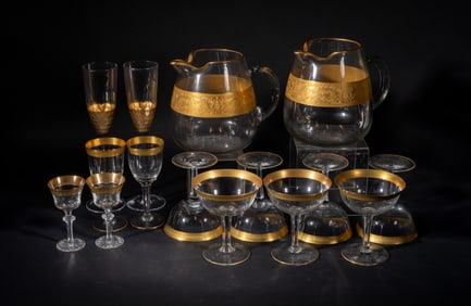Large Set Gold Color Crystal Glass Pieces