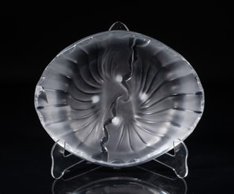 Large Lalique Marked Crystal Glass Tray