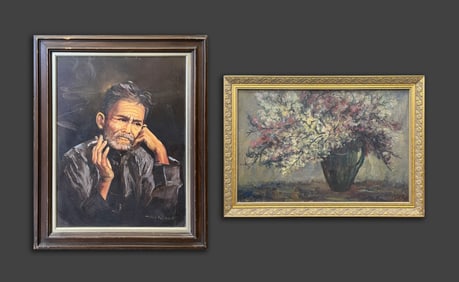 Two Vintage Oil Painting of Figure & Landscape