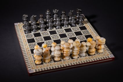 Vintage Lacquer Inlaid MOP Chess