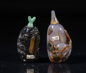 Two Chinese Cameo Agate Snuff Bottles