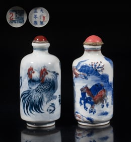 Chinese Blue White & Red Porcelain Snuff Bottles