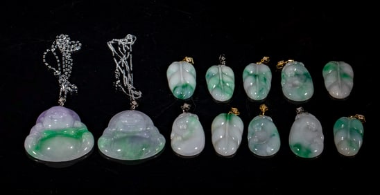 Large Set Chinese Jade Jadeite Like Pendants