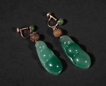Pair Chinese Lg Jade Earrings