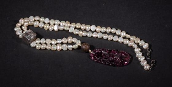 Chinese Export Pearl, Tourmaline Necklace, 925