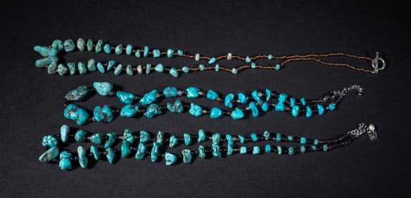 Three Zuni Fetish Turquoise Like Necklaces
