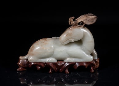 Large Chinese Russet Jade Sculpture on Stand