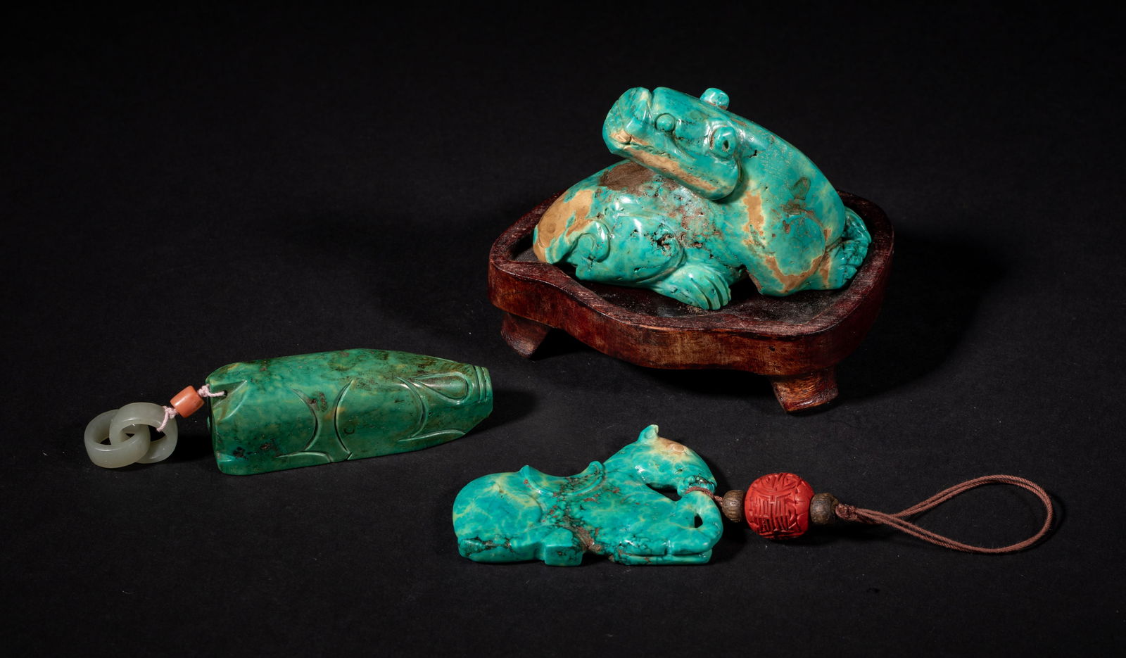 Estate Set Chinese Turquoise Like Stone Carvings (1 of 14)