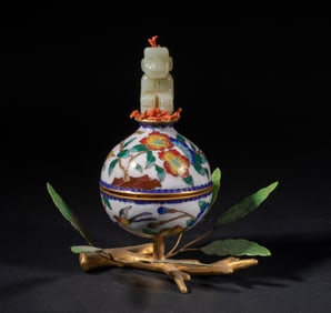 Chinese Jade, Cloisonne Pomegranate Box