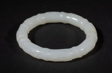 Chinese White Jade Bangle, Bamboo