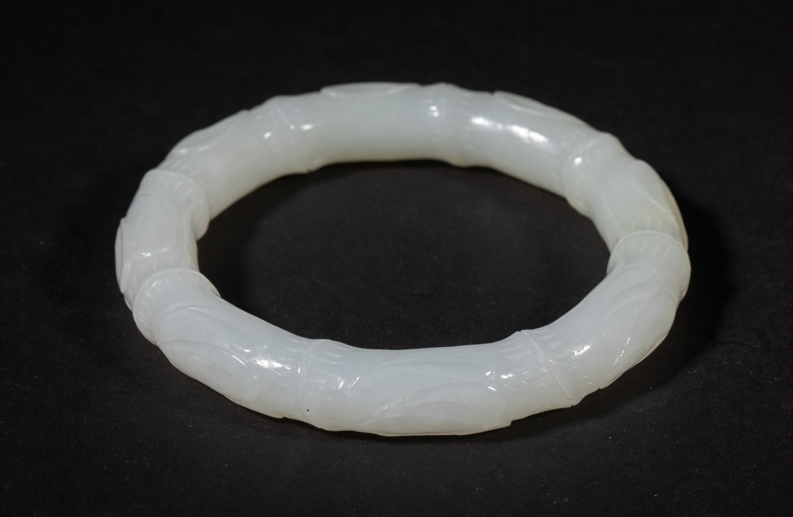 Chinese White Jade Bangle, Bamboo (1 of 8)