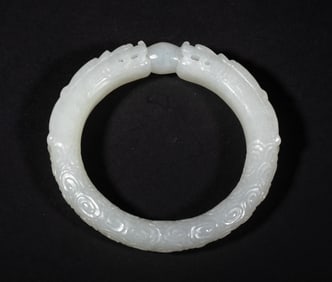 Chinese White Jade Bangle, Dragon
