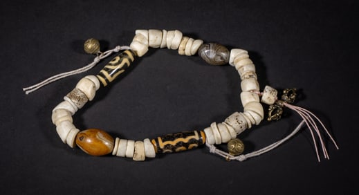 Estate Chinese Dzi, MOP, Agate Prayer Beads