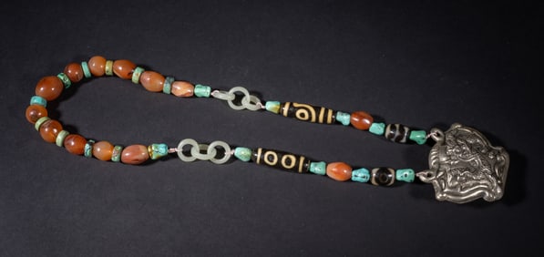 Chinese Export Cameo, Dzi Beads Necklace