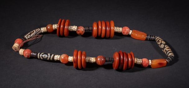Chinese/ Tibetan Amber, Dzi Beads Necklace