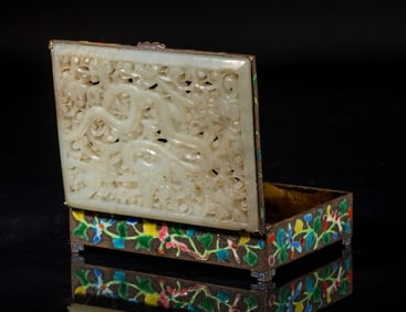 Chinese Cloisonne Box Inlaid Jade