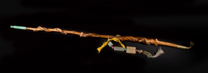 Chinese Jade & Rattan Pipe
