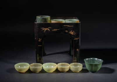 Estate Large Set Chinese Jade Tea Cups