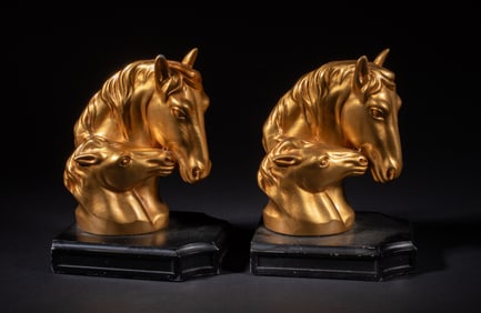 Early 20th J.B Gilt Metal Bookends of Horse