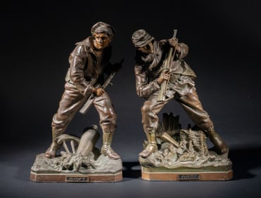Two Large Painted Army Sculpture Bookends
