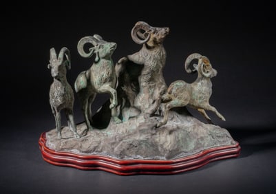 Vintage Bronze Sculpture of Rams