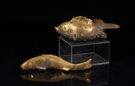 Two Japanese Gilt Koi-fish Paper Weights