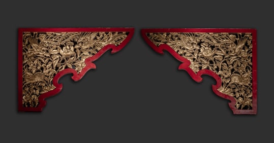 Pair Antique Chinese Gilt Wood Wall Panels