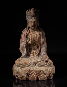 Chinese Painted Wood Sculpture of Buddha
