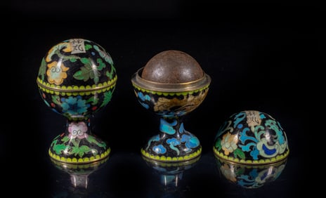 Chinese Agarwood Ball w/ Cloisonne Boxes