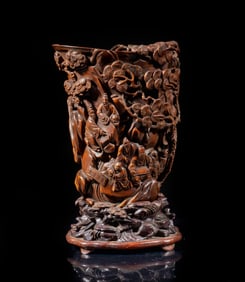 Estate Chinese Wood Brush Pot