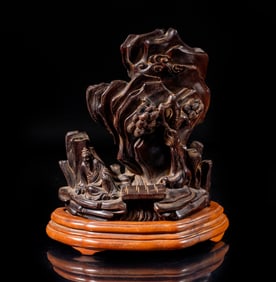 Chinese Agarwood Sculpture of Mountain on Stand