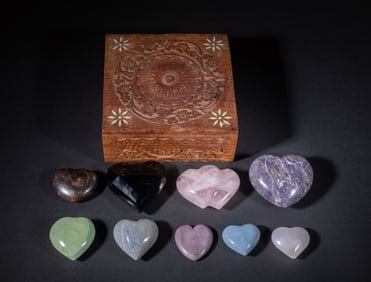 Estate Large Gemstone Carved Heart Sculptures